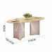 MESA DJ LIZ 218X108 TAMPO ORGANICO C/VIDRO OFF WHITE/DOURADO