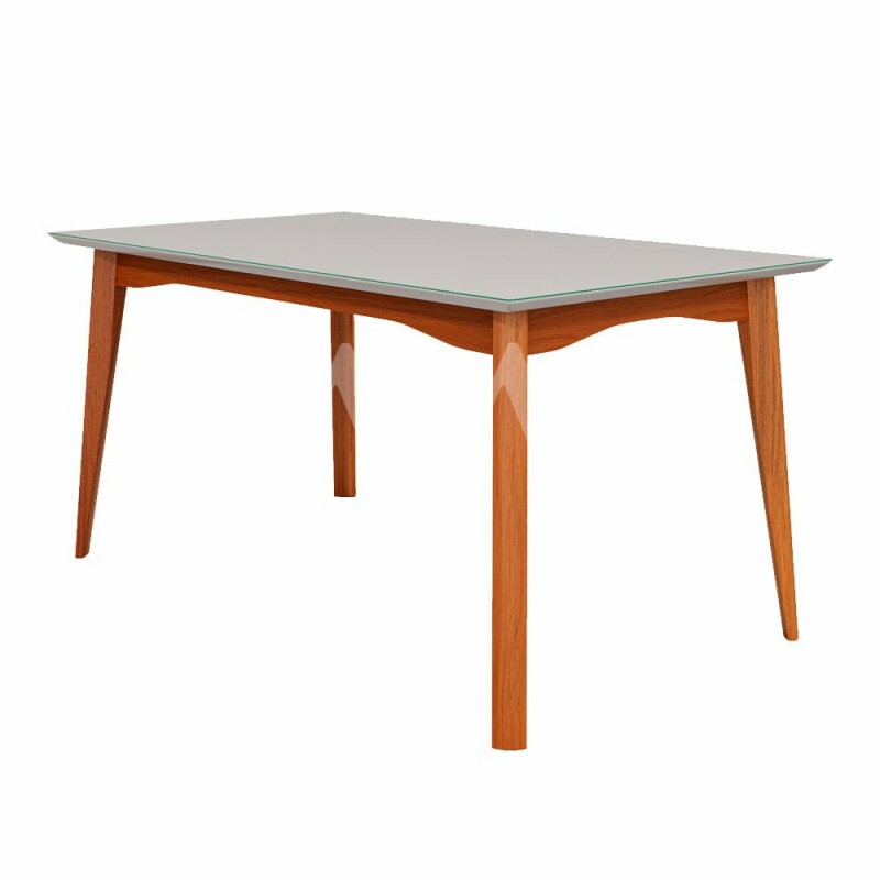 MESA AGN ALICE RETANGULAR 156X90 C/VIDRO MADEIRA/OFF WHITE