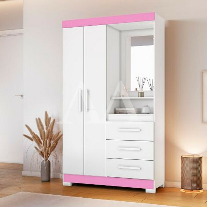 ROUPEIRO 2P. ABRIR 3G  C/ ESPELHO NOTAVEL NT 6020 BRANCO NEW/ROSA FLEX