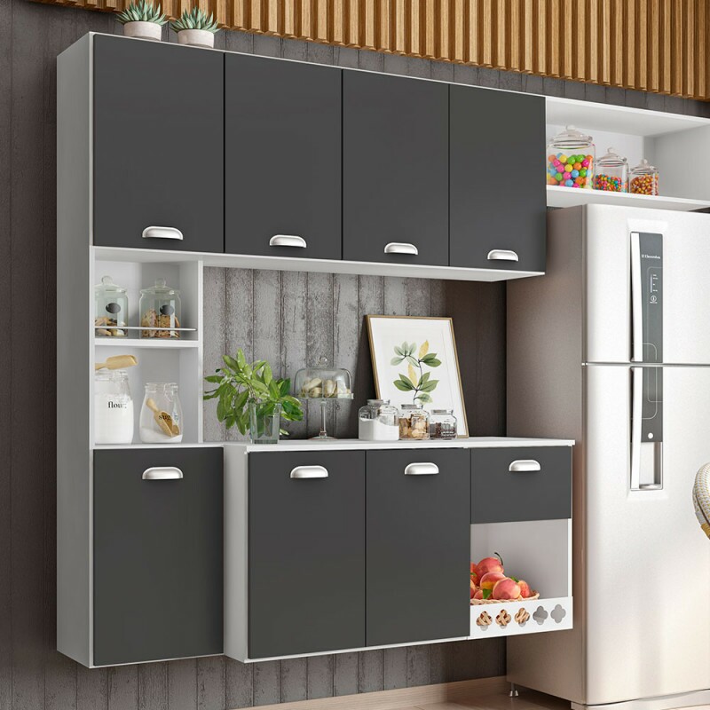 COZINHA POLIMAN SUSPENSA MILA C/ BALCAO BRANCO/GRAFITE COZINHA POLIMAN SUSPENSA MILA C/ BALCAO BRANCO/GRAFITE